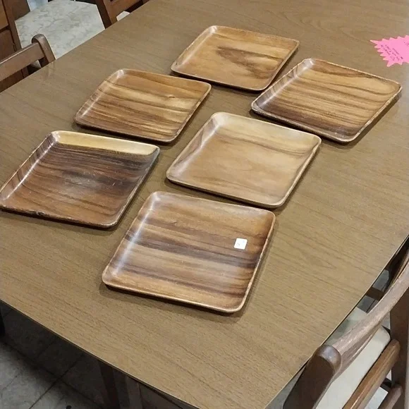 MCM Lina Vizcarra-Oandasan Wooden Square Handcarved Plates Set Of 6 - Picture 3 of 4